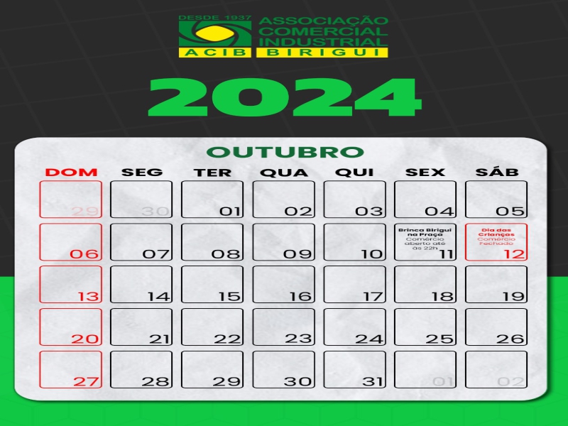 CALENDÁRIO DE OUTUBRO - MÊS DAS CRIANÇAS!