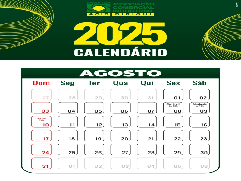 CALENDÁRIO DE AGOSTO 2025 Foto
