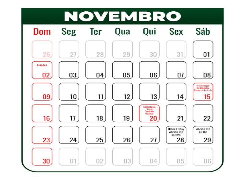 CALENDÁRIO DE NOVEMBRO 2025 Foto